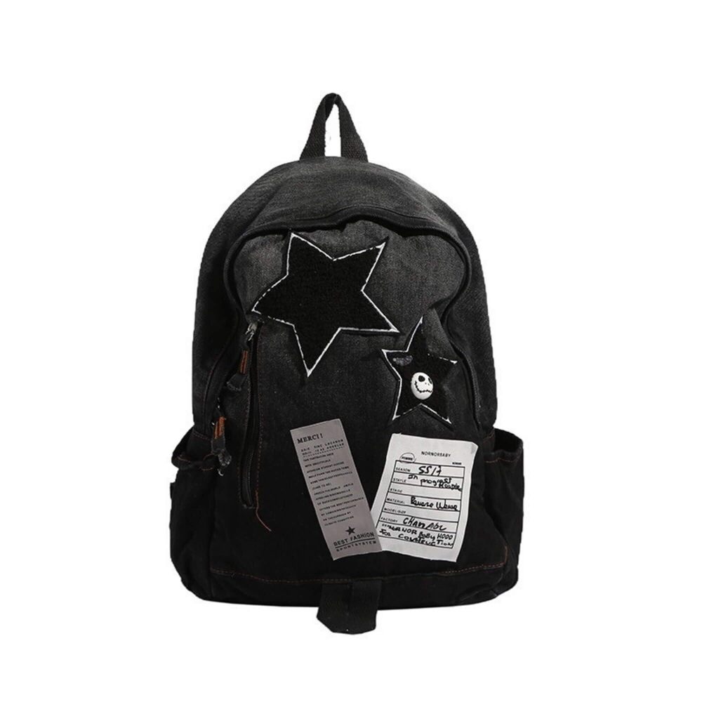 8492 Cute Star Denim Backpack Grunge Y2K Vintage Fashion Bookbag